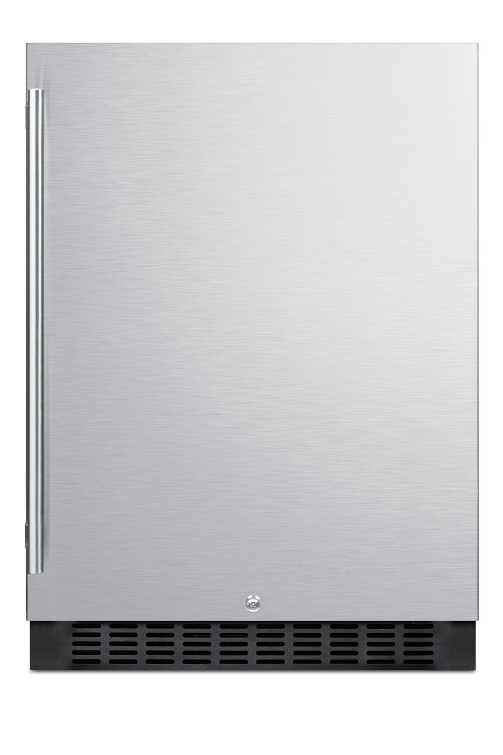 Outdoor all-refrigerator for built-in use, with lock, digital thermostat, black cabinet, and stainless steel door